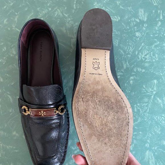 Black Leather Tory Burch Perrine Square Toe Loafer - Size 10.5 - Picture 6 of 7